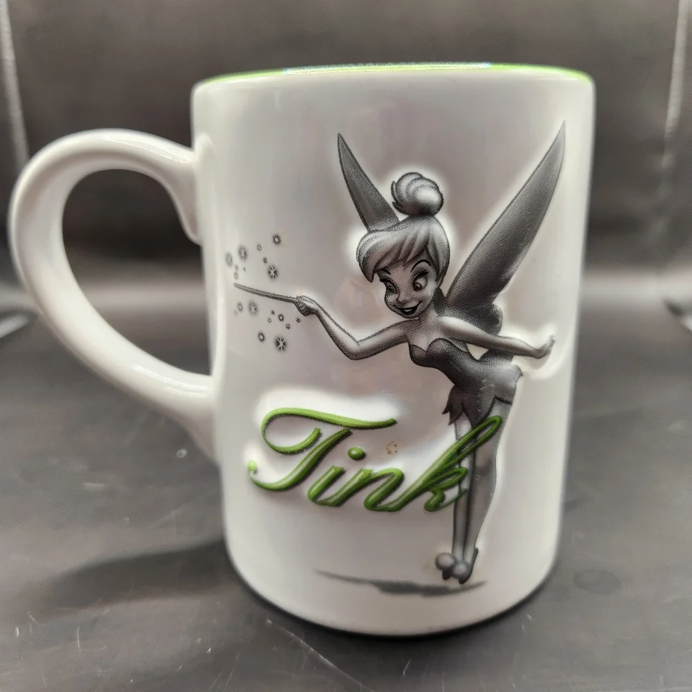 Disney Tinkerbell/Tink White, Green & Gray Ceramic Coffee/Tea Mug 16 oz.